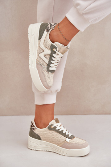 baskets Féminin avec une plateforme avec des motifs en fourrure de léopard couleur verte Lorori