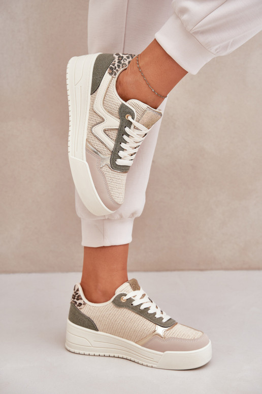 baskets Féminin avec une plateforme avec des motifs en fourrure de léopard couleur verte Lorori