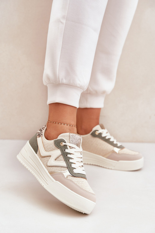 baskets Féminin avec une plateforme avec des motifs en fourrure de léopard couleur verte Lorori