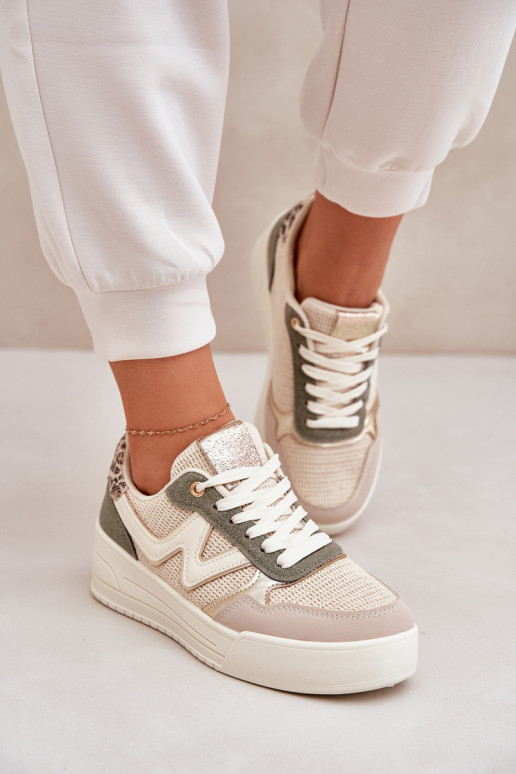 baskets Féminin avec une plateforme avec des motifs en fourrure de léopard couleur verte Lorori