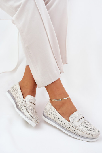 Mocassins pour femmes en cuir éco argenté Bralithia