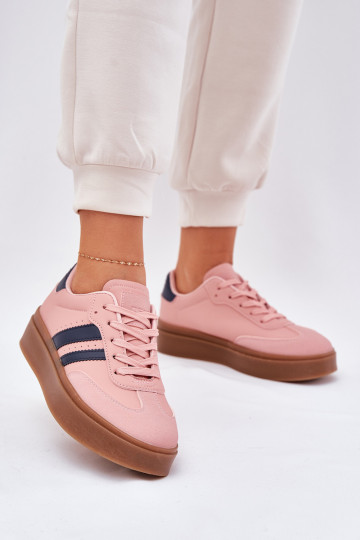 Baskets à plateforme en simili cuir couleur rose Ediriella