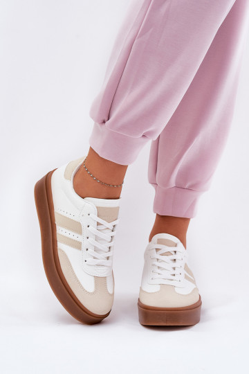 Chaussures modèle baskets Féminin avec une plateforme en cuir écologique beige-couleur blanche Ediriella
