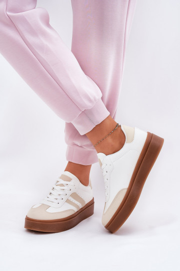 Chaussures modèle baskets Féminin avec une plateforme en cuir écologique beige-couleur blanche Ediriella 2
