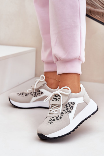 Baskets sportives à plateforme pour femmes avec motifs léopard couleur blanche-sable Pumbes