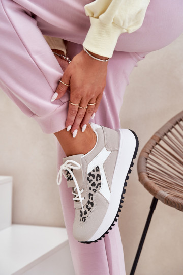Baskets sportives à plateforme pour femmes avec motifs léopard couleur blanche-sable Pumbes 2