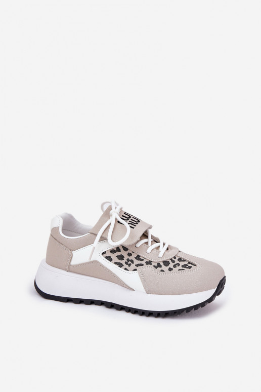 baskets Chaussures modèle baskets Féminin avec une plateforme avec des motifs en fourrure de léopard Blanc-beige Pumbes