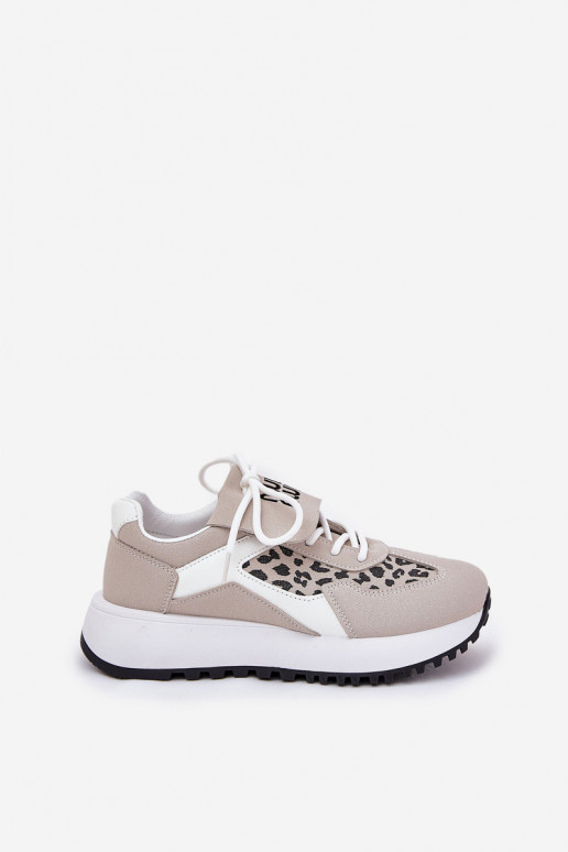 baskets Chaussures modèle baskets Féminin avec une plateforme avec des motifs en fourrure de léopard Blanc-beige Pumbes
