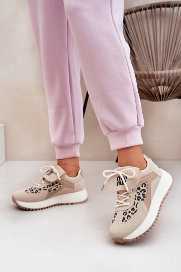 baskets Chaussures modèle baskets Féminin avec une plateforme avec des motifs en fourrure de léopard beige Pumbes