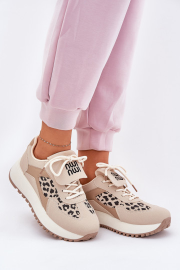 Baskets sportives à plateforme pour femmes avec motifs léopard couleur sable Pumbes 2