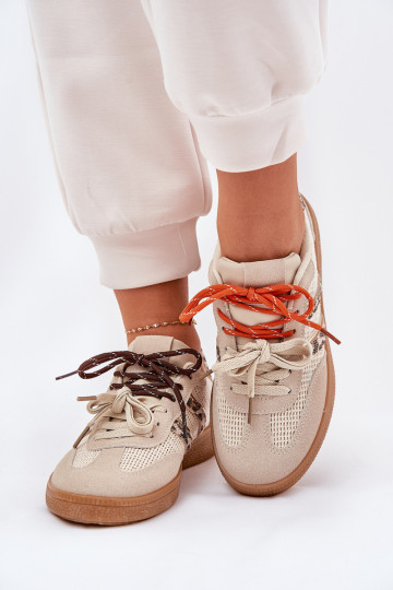 Chaussures modèle baskets Féminin Z PodÀójnym Laçagem avec des motifs en fourrure de léopard beige Ollabes