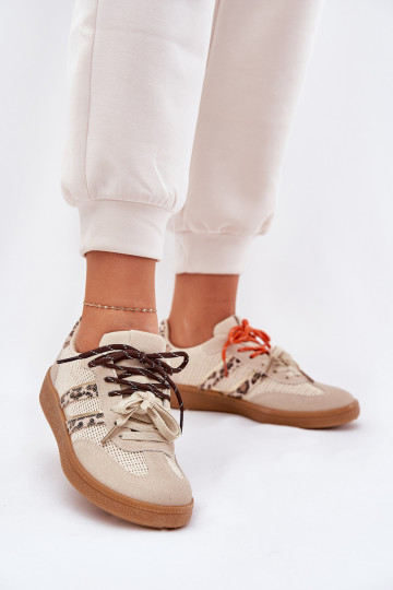 Baskets à plateforme pour femmes avec fermeture à lacets et motifs léopard couleur sable Ollabes 2
