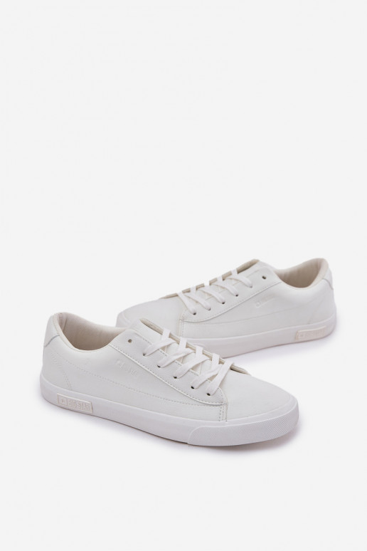 Mâle Modèle classique baskets à semelle plate en cuir écologique Big Star NN174250 couleur blanche Mâle Modèle classique baskets à semelle plate en cuir écologique Big Star NN174250 couleur blanche