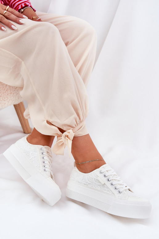 avec des motifs de dentelle Chaussures de loisirs Big Star RR274747 couleur blanche