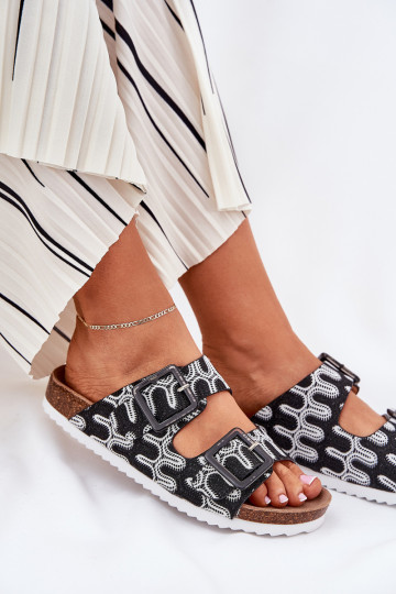 Pantoufles pour femmes avec boucles Et des paillettes S.Barski RB51-006 couleur noire