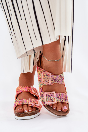 Pantoufles pour femmes avec boucles Et des paillettes S.Barski RB51-006 couleur orange 2