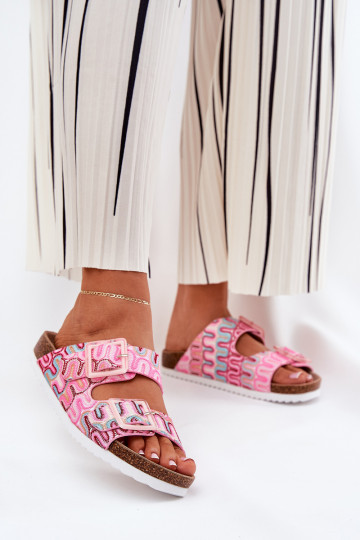 Pantoufles pour femmes avec boucles Et des paillettes S.Barski RB51-006 couleur rose