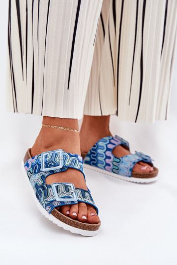 Pantoufles pour femmes avec boucles Et des paillettes S.Barski RB51-006 couleur bleue 2