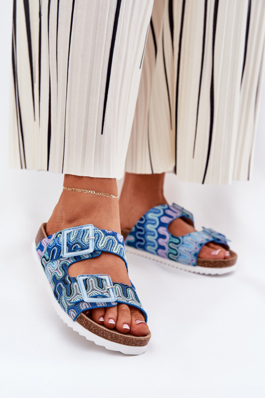 Pantoufles pour femmes avec boucles Et des paillettes S.Barski RB51-006 couleur bleue Pantoufles pour femmes avec boucles Et des paillettes S.Barski RB51-006 couleur bleue