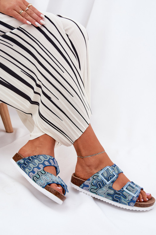 Pantoufles pour femmes avec boucles Et des paillettes S.Barski RB51-006 couleur bleue Pantoufles pour femmes avec boucles Et des paillettes S.Barski RB51-006 couleur bleue