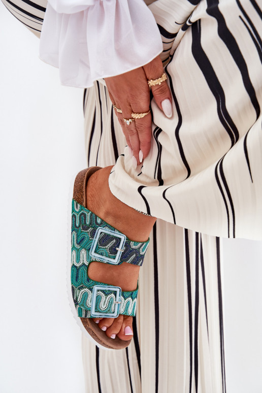 Pantoufles pour femmes avec boucles Et des paillettes S.Barski RB51-006 couleur verte Pantoufles pour femmes avec boucles Et des paillettes S.Barski RB51-006 couleur verte