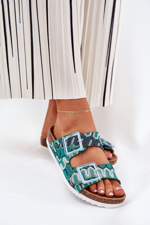 Pantoufles pour femmes avec boucles Et des paillettes S.Barski RB51-006 couleur verte Pantoufles pour femmes avec boucles Et des paillettes S.Barski RB51-006 couleur verte