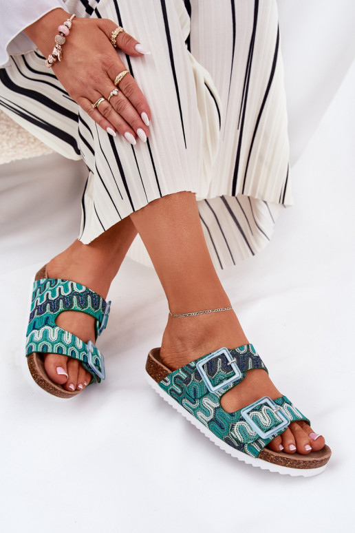 Pantoufles pour femmes avec boucles Et des paillettes S.Barski RB51-006 couleur verte Pantoufles pour femmes avec boucles Et des paillettes S.Barski RB51-006 couleur verte