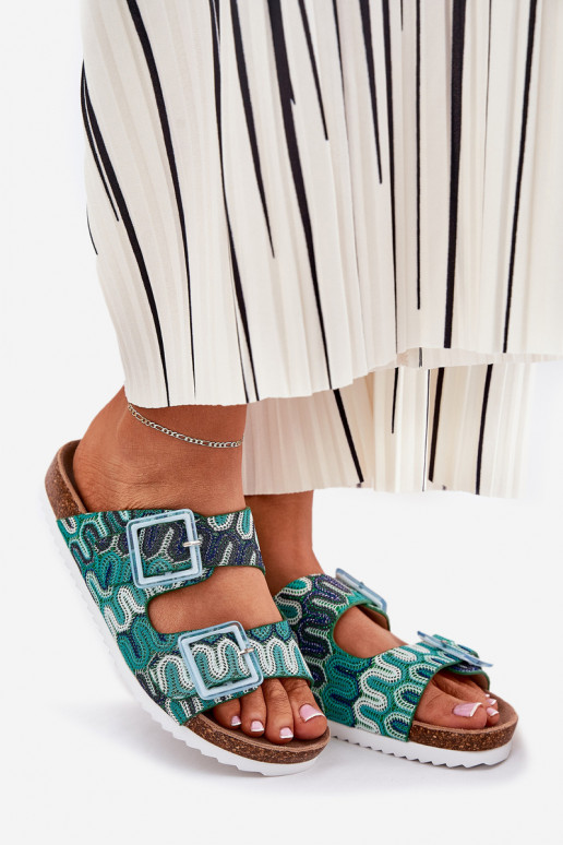 Pantoufles pour femmes avec boucles Et des paillettes S.Barski RB51-006 couleur verte Pantoufles pour femmes avec boucles Et des paillettes S.Barski RB51-006 couleur verte