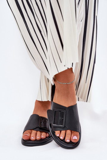 Pantoufles en cuir Féminin avec boucles D&A SJ2302-01 couleur noire 2