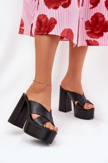 Pantoufles pour femmes avec une plateforme I Enregistrer couleur noire Lenobos 2