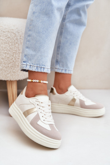 Baskets en éco-cuir pour femmes avec plateforme couleur sable Goriette 2