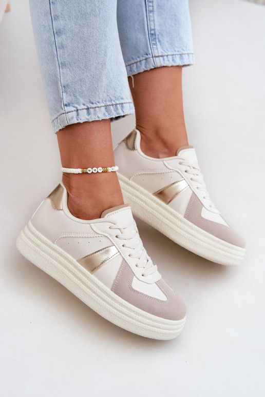 Eko Peau Chaussures modèle baskets Féminin avec une plateforme beige Goriette Eko Peau Chaussures modèle baskets Féminin avec une plateforme beige Goriette