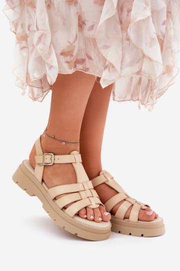 Sandales à plateforme en simili cuir beige Nendales