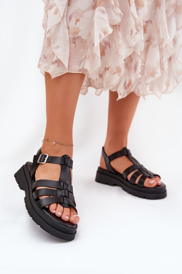 Sandales noires en roseau écologiques pour femmes avec plateforme