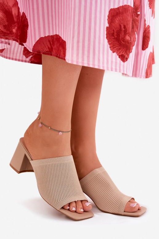 Pantoufles pour femmes avec des talons Typu Słupek beige DANSenilan