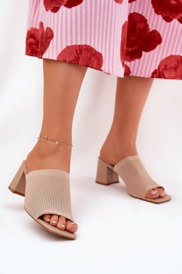 Pantoufles pour femmes avec des talons Typu Słupek beige DANSenilan 2