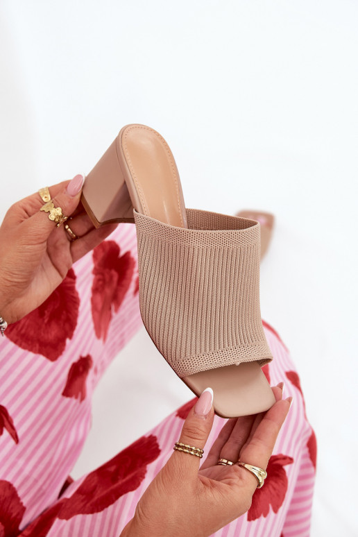 Pantoufles pour femmes avec des talons Typu Słupek beige DANSenilan