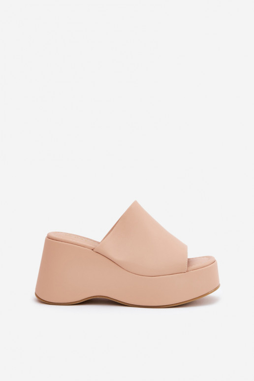 Eko Pantoufles en cuir Féminin avec une plateforme I Koturnie beige Kisoffi