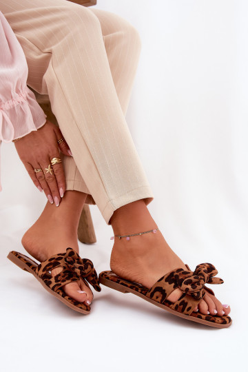 Chaussons plats pour femmes avec nœuds couleur marron avec motifs léopard Tobin