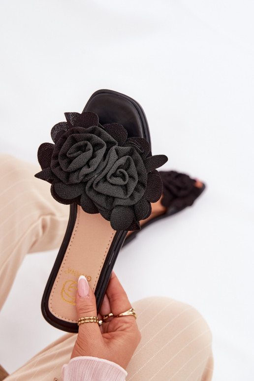 Pantoufles pour femmes avec des talons larges Avec des décorationsi avec des motifs florauxami couleur noire Misorsse Pantoufles pour femmes avec des talons larges Avec des décorationsi avec des motifs florauxami couleur noire Misorsse