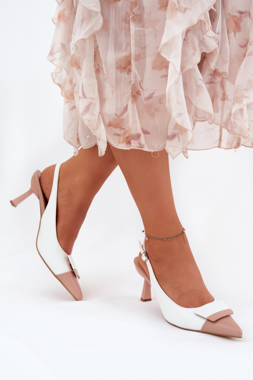 Style élégant chaussures à talons hauts avec des ornements Eko Peau couleur blanche Ottoles Style élégant chaussures à talons hauts avec des ornements Eko Peau couleur blanche Ottoles