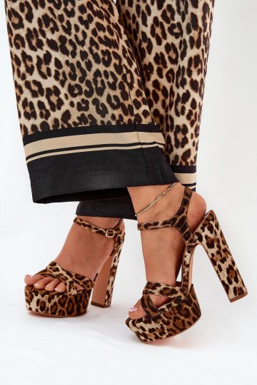 Sandales féminines à plateforme et à talon haut avec motifs léopard couleur marron Jovenes 2