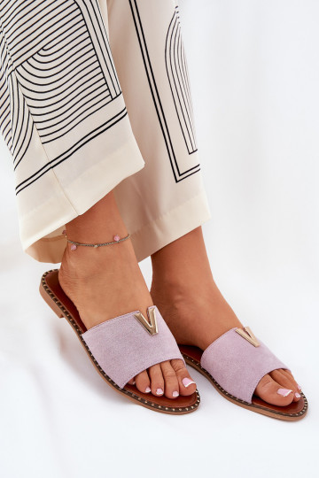 Mules féminines à talon large avec détails décoratifs couleur violette Saliena