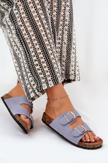 Pantoufles pour femmes avec une plateforme Ze couleur doréemi avec bouclesmi couleur bleue Lisavionea