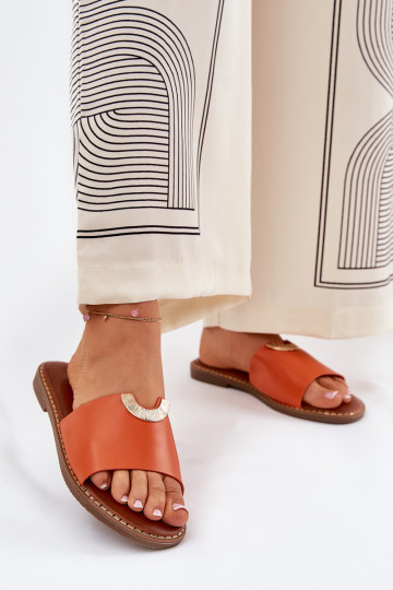 Pantoufles pour femmes Eko Peau Avec des décorationsi Detalami couleur orange Mevith 2