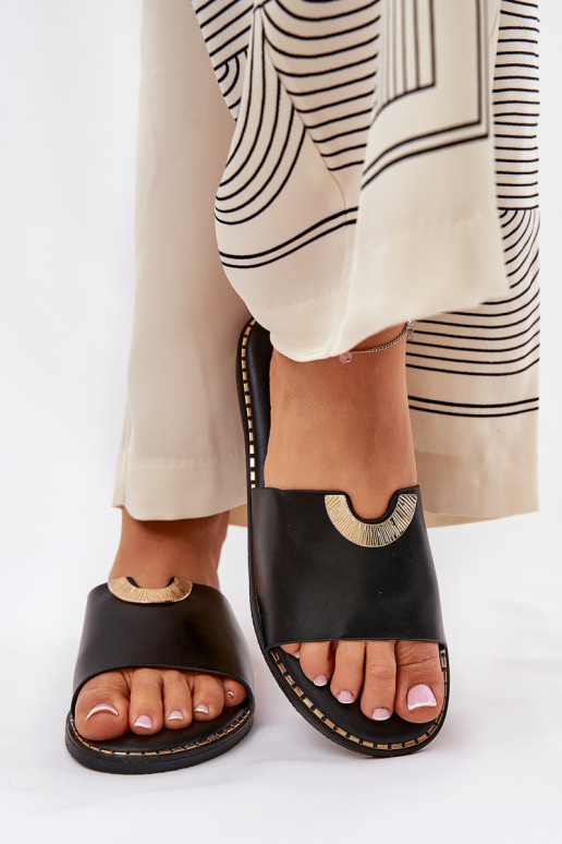 Pantoufles pour femmes Eko Peau Avec des décorationsi Detalami couleur noire Mevith Pantoufles pour femmes Eko Peau Avec des décorationsi Detalami couleur noire Mevith
