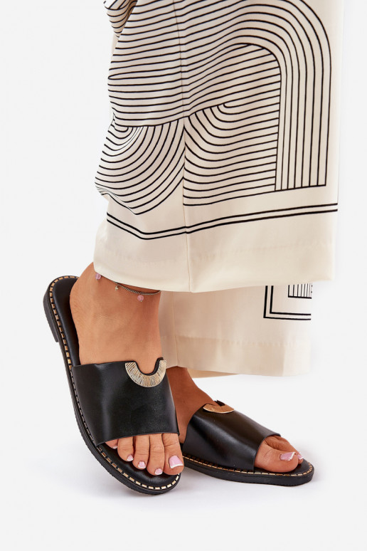 Pantoufles pour femmes Eko Peau Avec des décorationsi Detalami couleur noire Mevith Pantoufles pour femmes Eko Peau Avec des décorationsi Detalami couleur noire Mevith