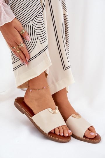 Pantoufles pour femmes Eko Peau Avec des décorationsi Detalami beige Mevith