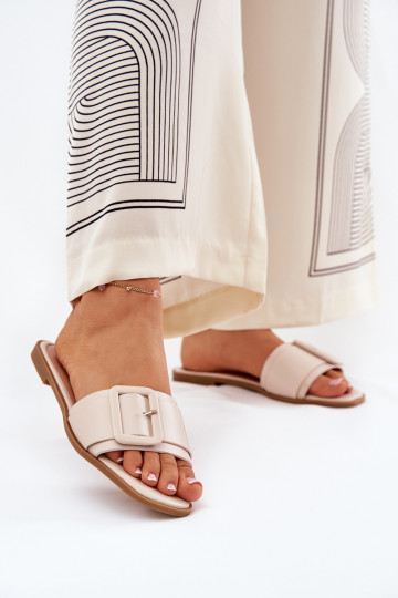 isocèle Pantoufles pour femmes Eko Peau avec boucles beige Bamma