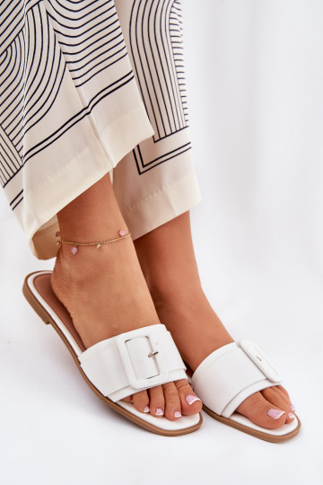 isocèle Pantoufles pour femmes Eko Peau avec boucles couleur blanche Bamma